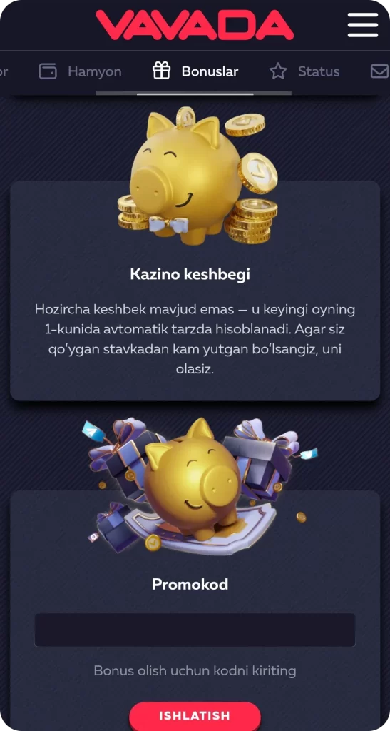 Vavada ilovasidagi bonuslar