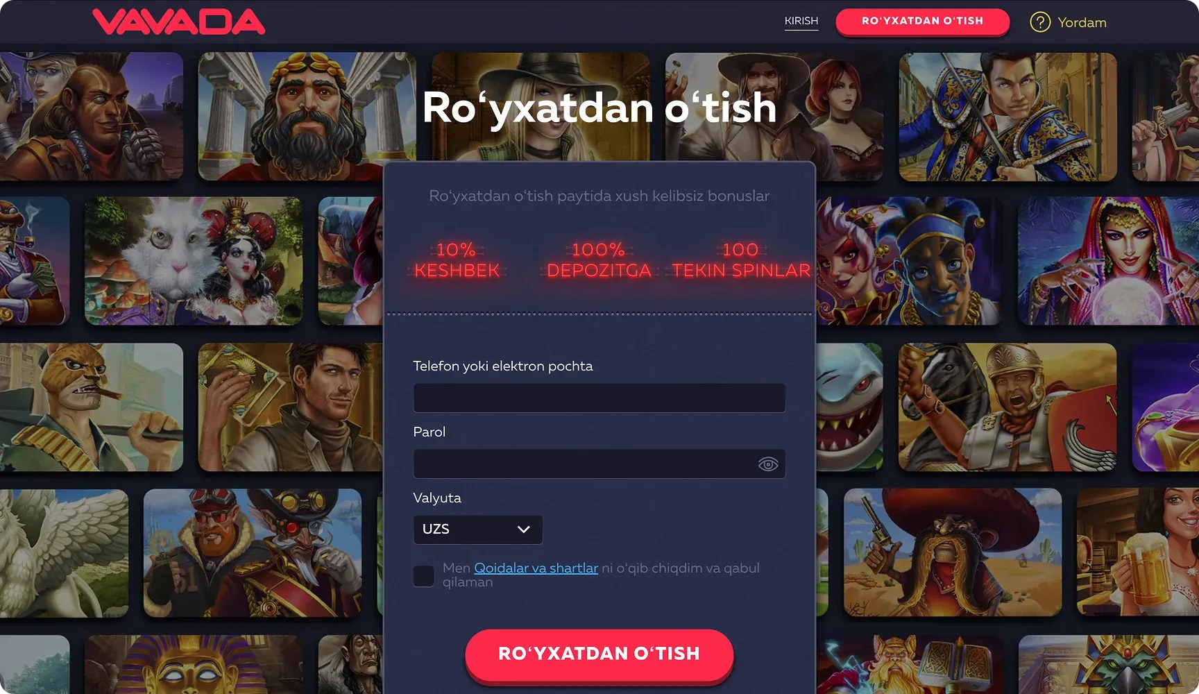 Vavada kazinosida ro'yxatdan o'tish